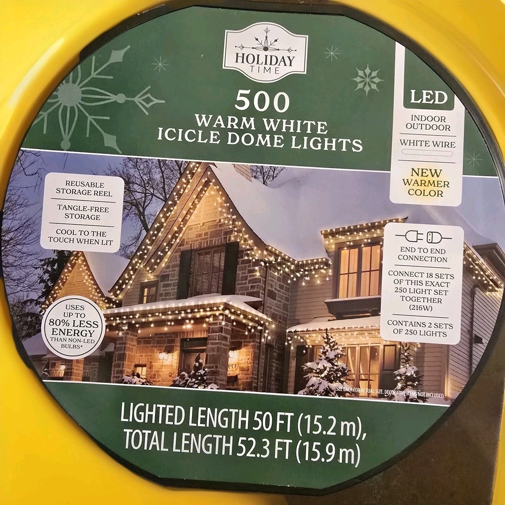 Holiday Time 500-Count Warm White LED Dome Icicle Lights with White Wire